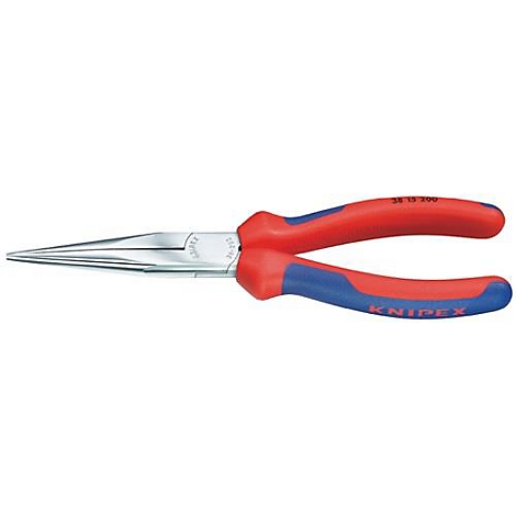 Knipex punttang met rood-blauwe handgrepen.