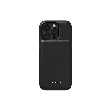 Schwarze Handyhülle mit Kameraausschnitt und Ladeanzeige.