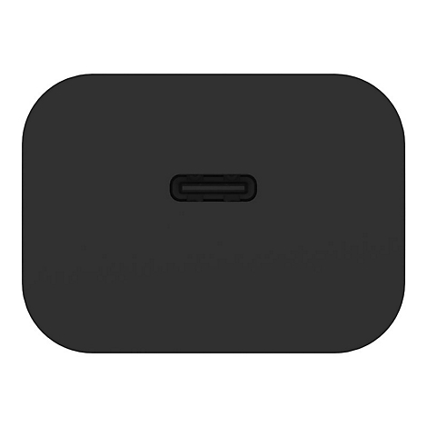 Dunkelgraues rechteckiges Gerät mit abgerundeten Ecken und einer USB-C-Buchse in der Mitte.