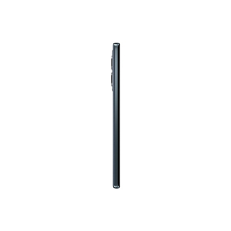 Dunkelgraues Smartphone im Profil vor weißem Hintergrund.