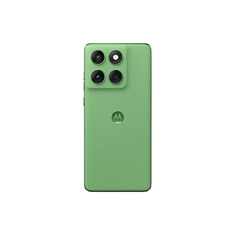 Rückseite eines hellgrünen Smartphones mit vier Kameras und einem Motorola-Logo.