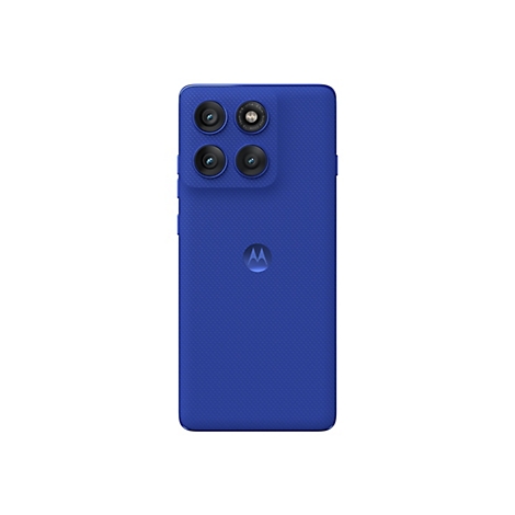 Rückseite eines blauen Smartphones mit vier Objektiven. Unten befindet sich das Motorola-Logo.