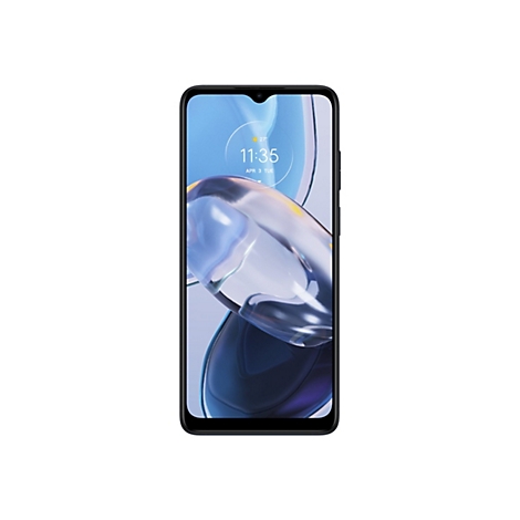 Schwarzes Smartphone mit Uhrzeit und Datum auf dem Bildschirm. Schwarzer Rand.