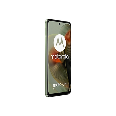 Hellgrünes Motorola-Smartphone. Auf dem Display das Motorola-Logo und Schriftzug Moto g55 5G.