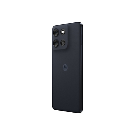 Rückseite eines schwarzen Motorola Smartphones mit texturierter Oberfläche und markantem, quadratischem Kameramodul.