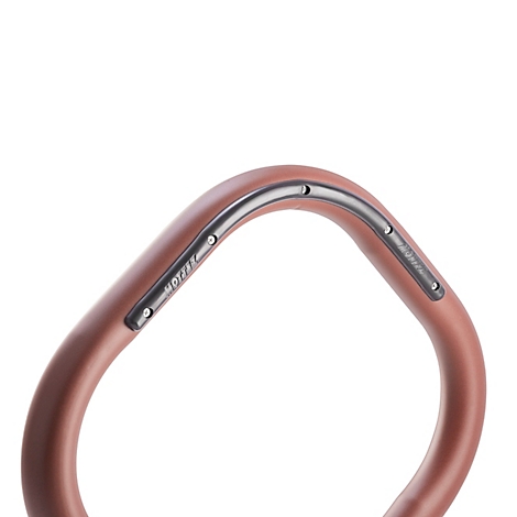 Close-up of a brown curved frame with silver details and the inscription 'ZEFLOW'.