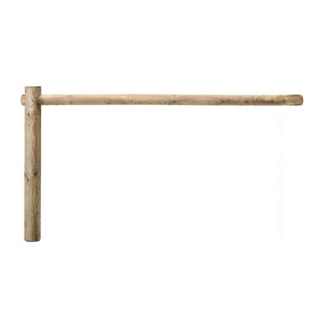 Ein L-förmiger Zaunpfosten aus hellem, naturbelassenem Rundholz auf weißem Hintergrund.
