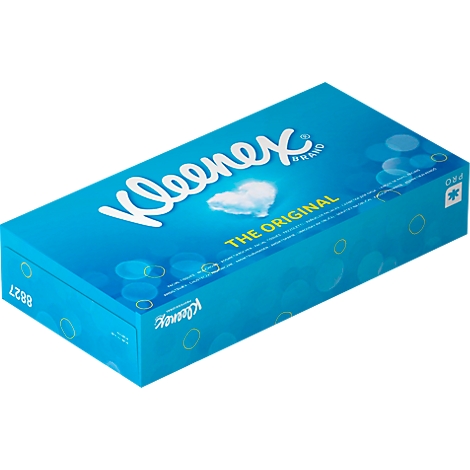 Une boîte Kleenex bleue, avec le logo et le texte "The Original".