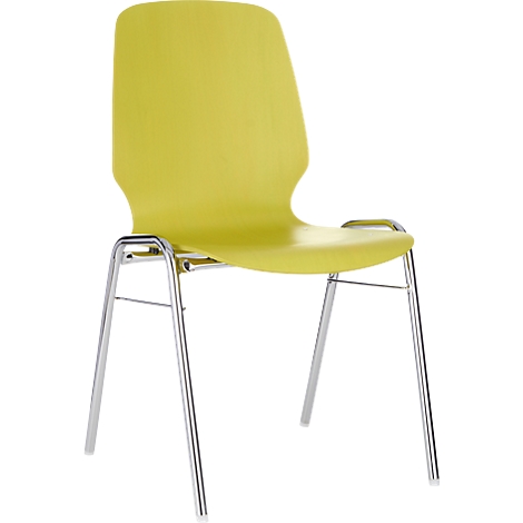 A yellow chair with metal legs against a white background. The backrest is curved.