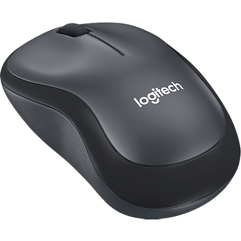 Wireless Logitech mouse in gray with brand lettering.