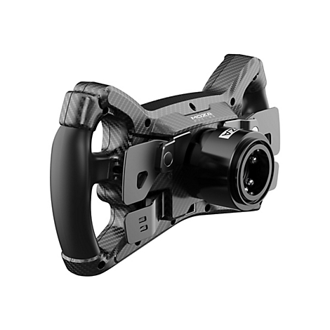 Ein Carbon-Lenkrad für Rennsimulationen mit MOZA Racing Schriftzug. Auf weißem Hintergrund.