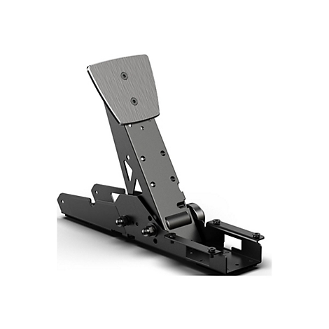 Ein einzelnes, robustes Metall-Pedal für Sim-Racing mit gebürsteter Oberfläche vor weißem Hintergrund.