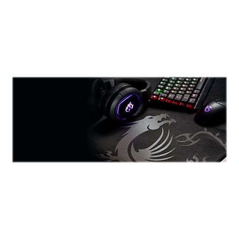 Schwarzes Gaming-Zubehör: Kopfhörer, Tastatur, Maus und Mauspad mit Drachenlogo. Tastatur beleuchtet. Dunkler Hintergrund.