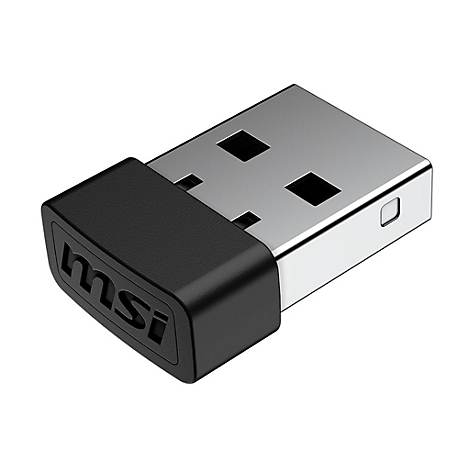 USB-Stick von MSI. Schwarzer Kunststoff mit MSI-Logo, metallfarbener Anschluss.