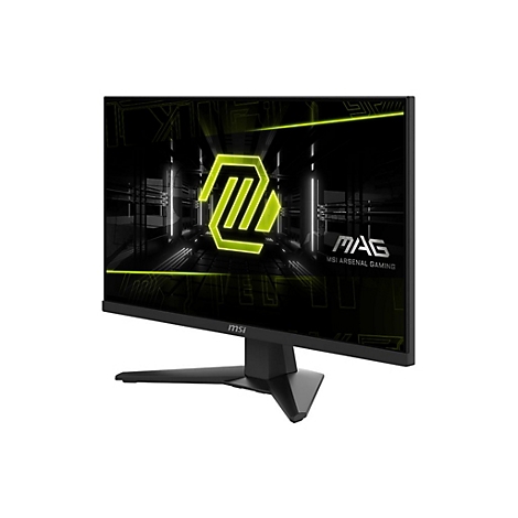 Schwarzer Monitor mit Logo und Schriftzug 'MSI Arsenal Gaming' vor weißem Hintergrund.