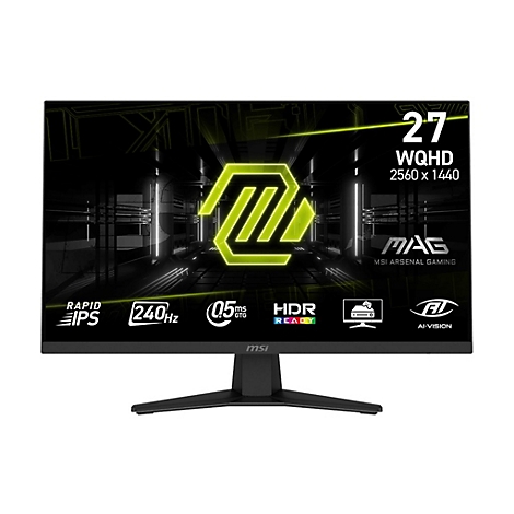 Schwarzer Monitor mit 27-Zoll-Display, WQHD, 2560 x 1440, Gaming-Merkmale.