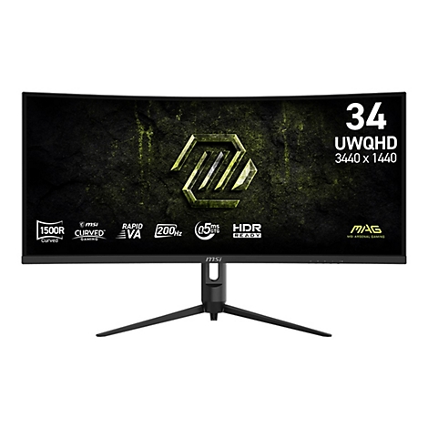 MSI 34 Zoll Curved Gaming Monitor mit UWQHD-Auflösung vor weißem Hintergrund.
