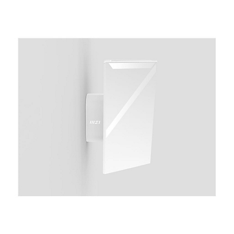 Weißes Gerät, an der Wand befestigt, mit MSI-Logo. Klare, geometrische Form.