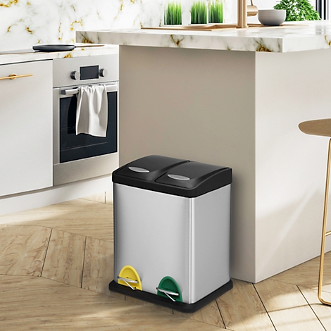 MSV poubelle en inox, 2 récipients de 8L chacun, mécanisme à pédale, poignée, pour l'intérieur et l'extérieur, inox