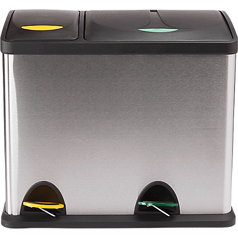 MSV poubelle en inox, 3 récipients de 8L chacun, mécanisme à pédale, poignée, pour l'intérieur et l'extérieur, inox