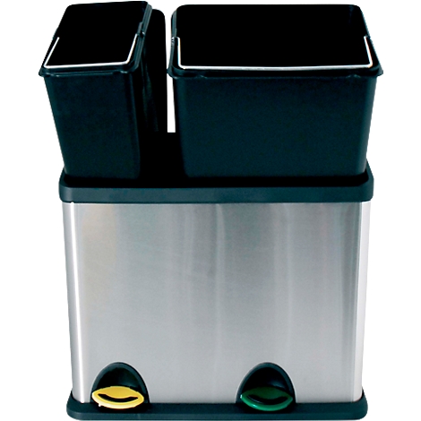 MSV poubelle en inox, 3 récipients de 8L chacun, mécanisme à pédale, poignée, pour l'intérieur et l'extérieur, inox