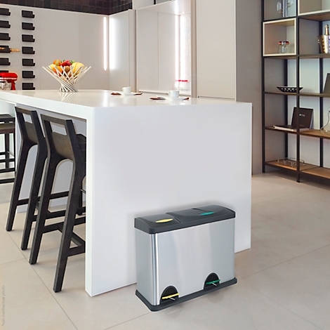 MSV poubelle en inox, 3 récipients de 8L chacun, mécanisme à pédale, poignée, pour l'intérieur et l'extérieur, inox