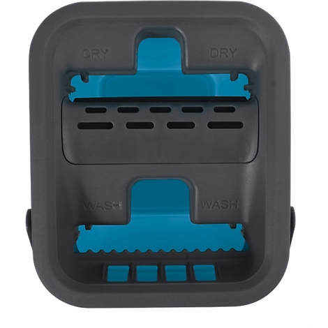 Grauer Wischmopp-Eimer mit türkisen Elementen, beschriftet mit 'DRY' und 'WASH'.