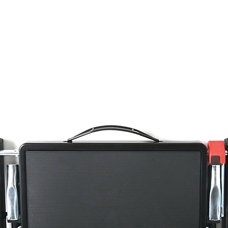 Valise noire avec poignée sur fond blanc.