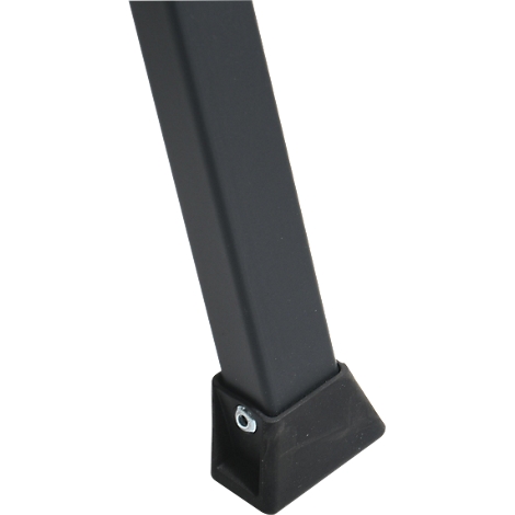 Gros plan sur un pied de chaise noir avec un pied en plastique et une vis.