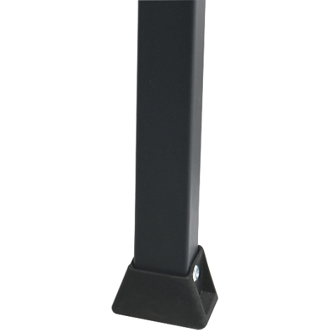 Gros plan d'un pied de table noir avec pied en plastique et vis.