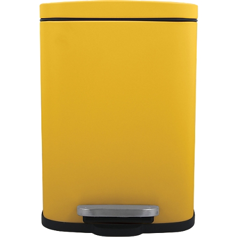 Poubelle jaune avec bordure noire et pédale.