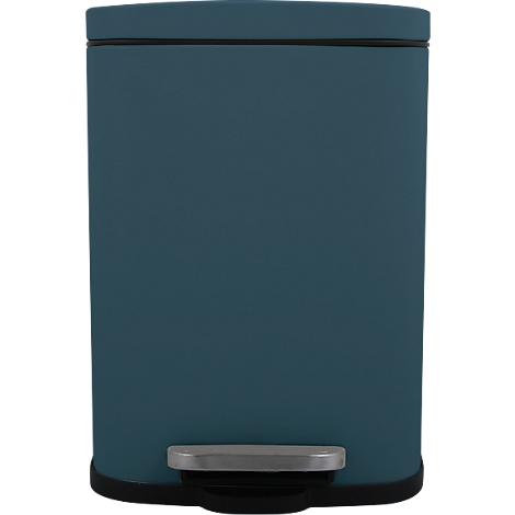 Poubelle bleu-vert avec couvercle, pédale et base noire.