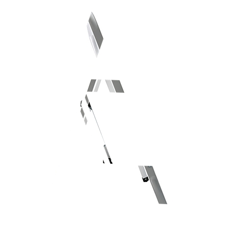 Abstraktes Bild mit grauen und schwarzen geometrischen Formen auf weissem Grund.