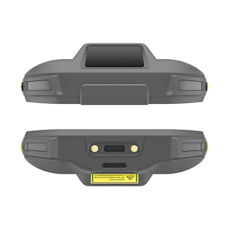 Zwei graue Handheld-Geräte, Seitenansicht. Gelbe Tasten und Lüftungsschlitze sind sichtbar.