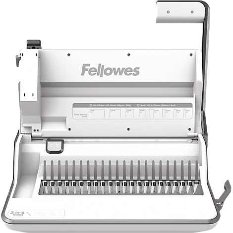 White Fellowes binding machine with 3-in-1 function.