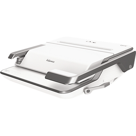 A white laminator with silver accents and the "Fellowes" logo.