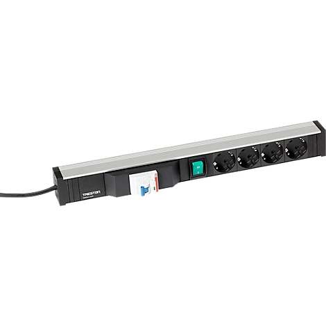 Multiprise 468, 4x, 1 x USB A, interrupteur marche/arrêt, interrupteur FI, câble de 4,5 m, 16 A/250 V, L 468 x P 44 x H 52 mm, aluminium
