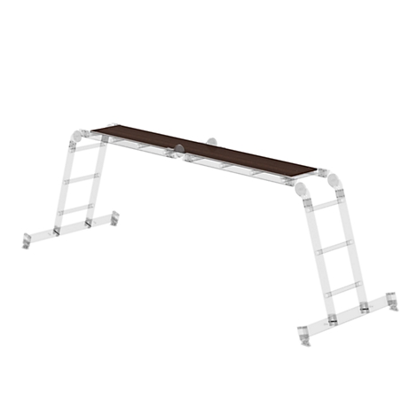Een bruin platform dat wordt ondersteund door een ladderconstructie. De ladder is gedeeltelijk transparant, het platform is van hout.