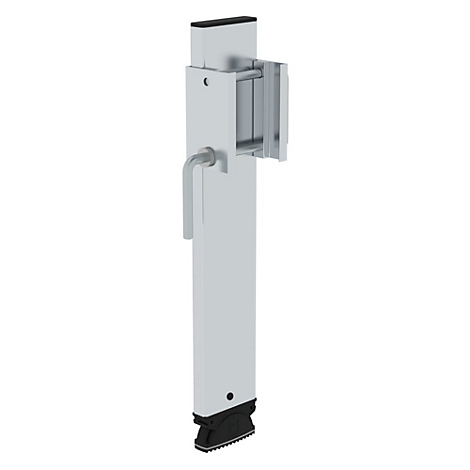 Metalen frame met handvat en zwarte voet. Het bovenste deel heeft een rechthoekige vorm.