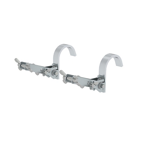 Twee metalen beugels, gebogen, met hendels en schroeven, op een witte achtergrond.