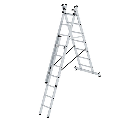 Aluminium ladder op een witte achtergrond. De ladder is uitgeklapt.
