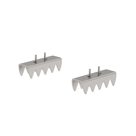 Twee metalen schilderijhangers met een zaagtandvormige onderkant en twee pinnen.