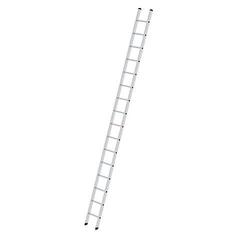 A gray ladder extending upwards diagonally against a white background.