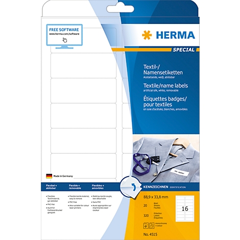 Product packaging with name labels, text in German, English and French, with pictured jacket.