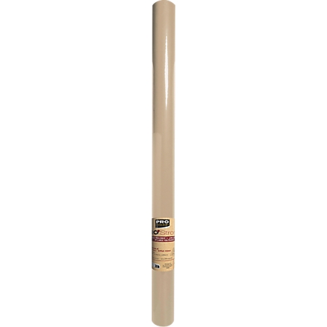 Rouleau de papier beige avec un autocollant en bas.
