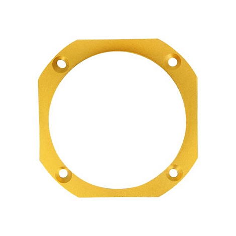Goldener, quadratischer Metallring mit abgerundeten Ecken und zentraler Aussparung sowie vier Schraublöchern.