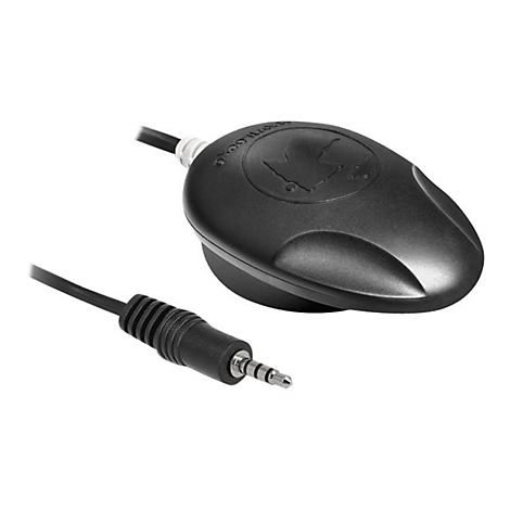 Schwarzes, ovales Bedienelement mit Kabel und Klinkenstecker.