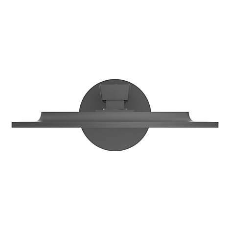 Draufsicht auf einen grauen Monitor mit Standfuß vor weißem Hintergrund.