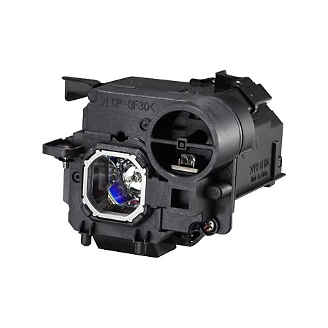 Nahaufnahme eines schwarzen Projektor-Teils mit Innenleben. Blaue Linse im Fokus. Details sind deutlich erkennbar.