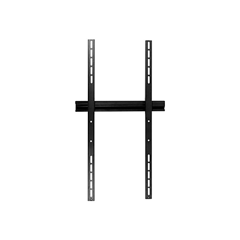 Schwarze TV-Halterung, in Form eines H mit Schraublöchern, vor weißem Hintergrund.